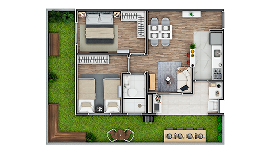 Planta do apartamento tipo A garden do Conceito Poá