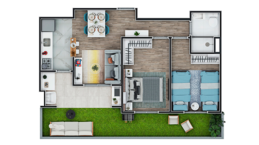 Planta do apartamento tipo B garden do Conceito Poá