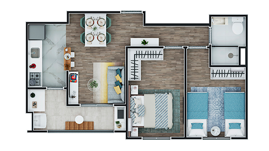 Planta do apartamento tipo B do Conceito Poá