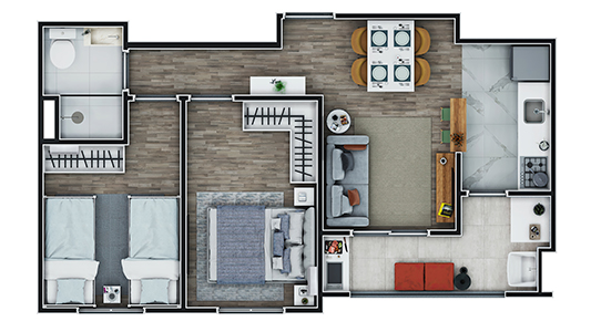 Planta do apartamento tipo C do Conceito Poá
